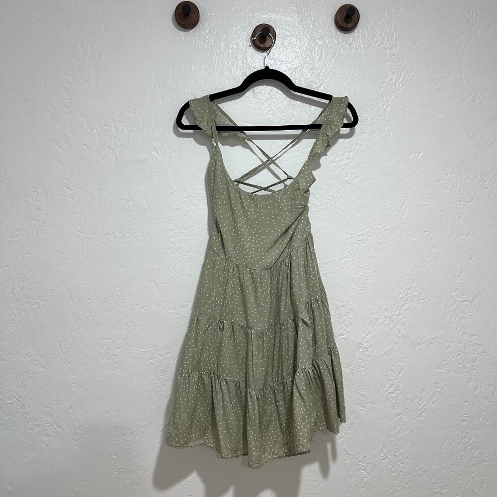 Selfie Leslie Fluted Hem Lack Up Back Olive Dress - Medium